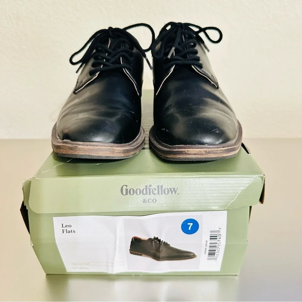 Goodfellow & Co Leo Dress Shoes Black Men’s Sz 7 • Oxford Style Classic Lace-Up